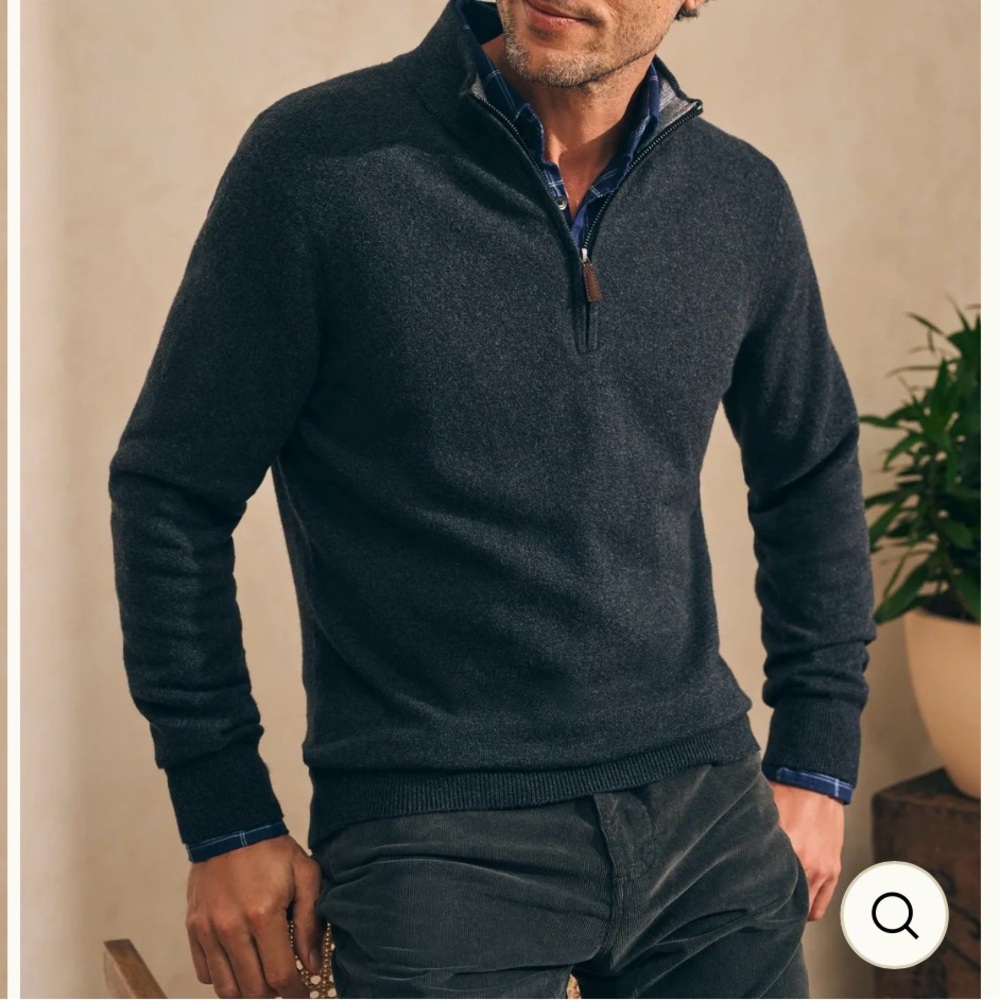 FAHERTY jackson 1/4 zip sweater in ash heather Organic cotton XL